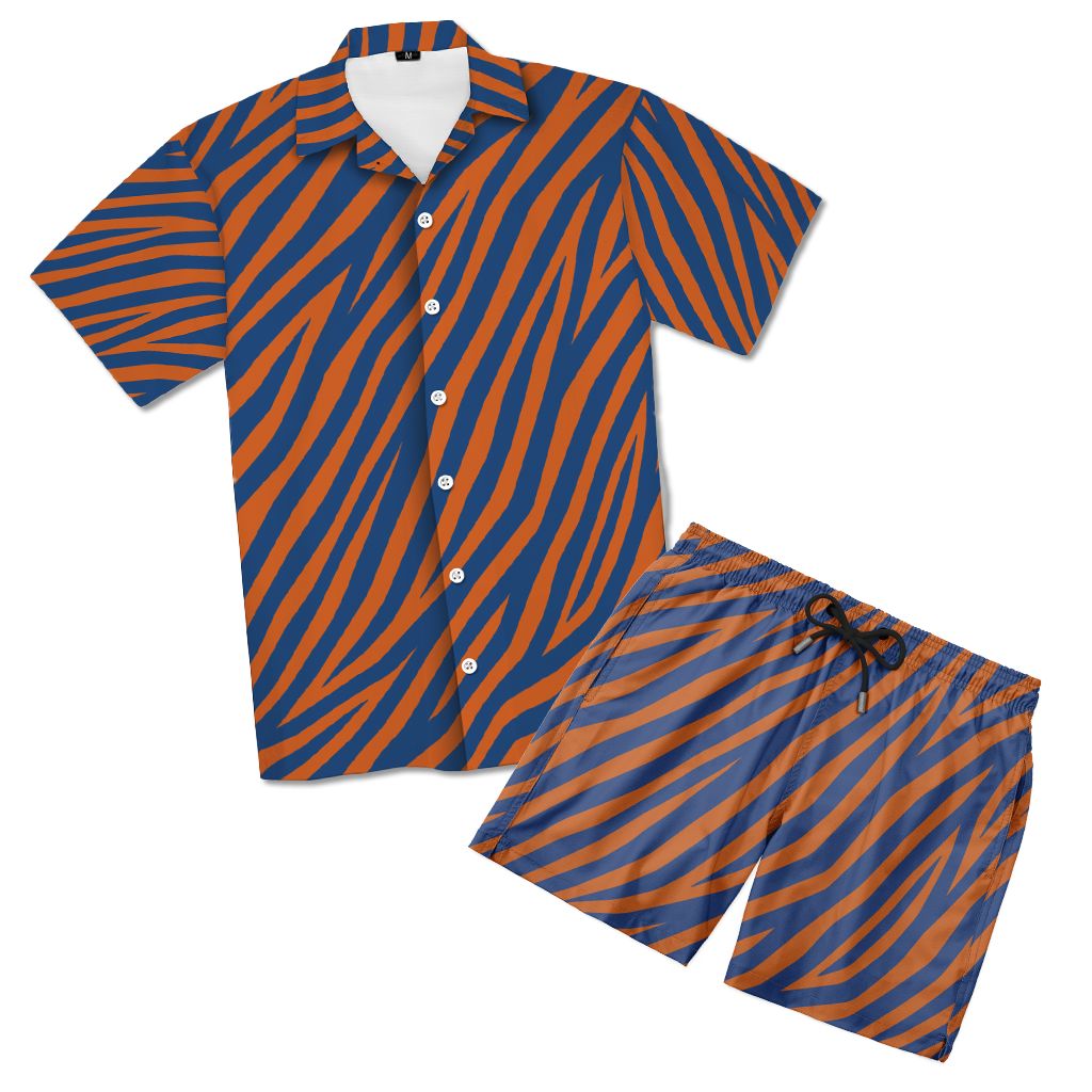 Orange and Cobalt Zebra Hawaiian Shirt and Shorts Set Hawaiian Shirt And Shorts Set Tianci 