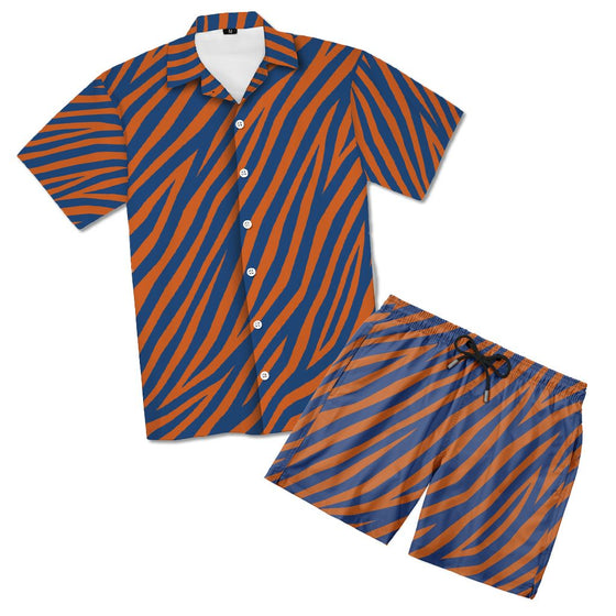 Orange and Cobalt Zebra Hawaiian Shirt and Shorts Set Hawaiian Shirt And Shorts Set Tianci 