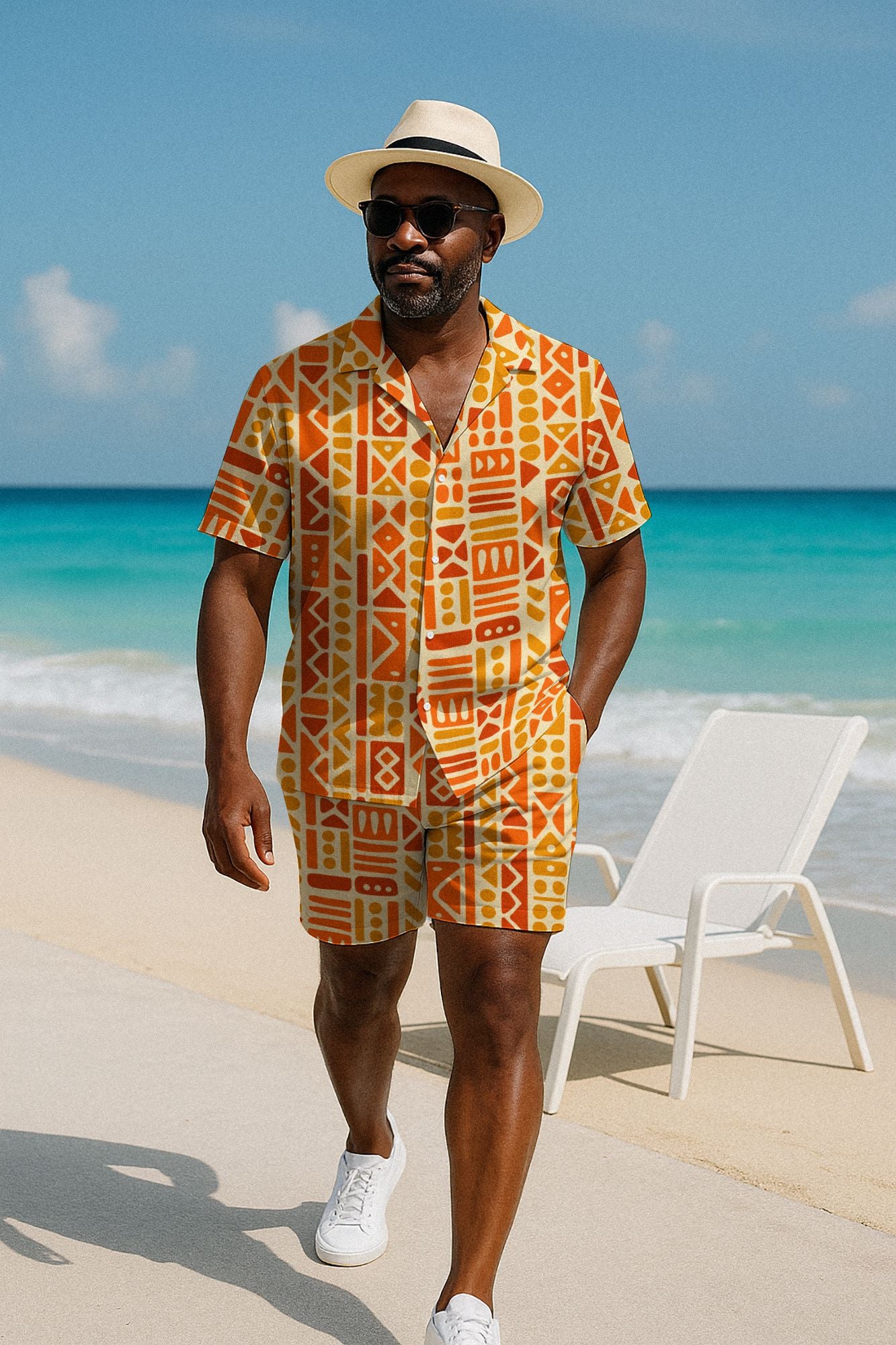 Tribal Sunset Mosaic Hawaiian Shirt and Shorts Set Hawaiian Shirt And Shorts Set Tianci 