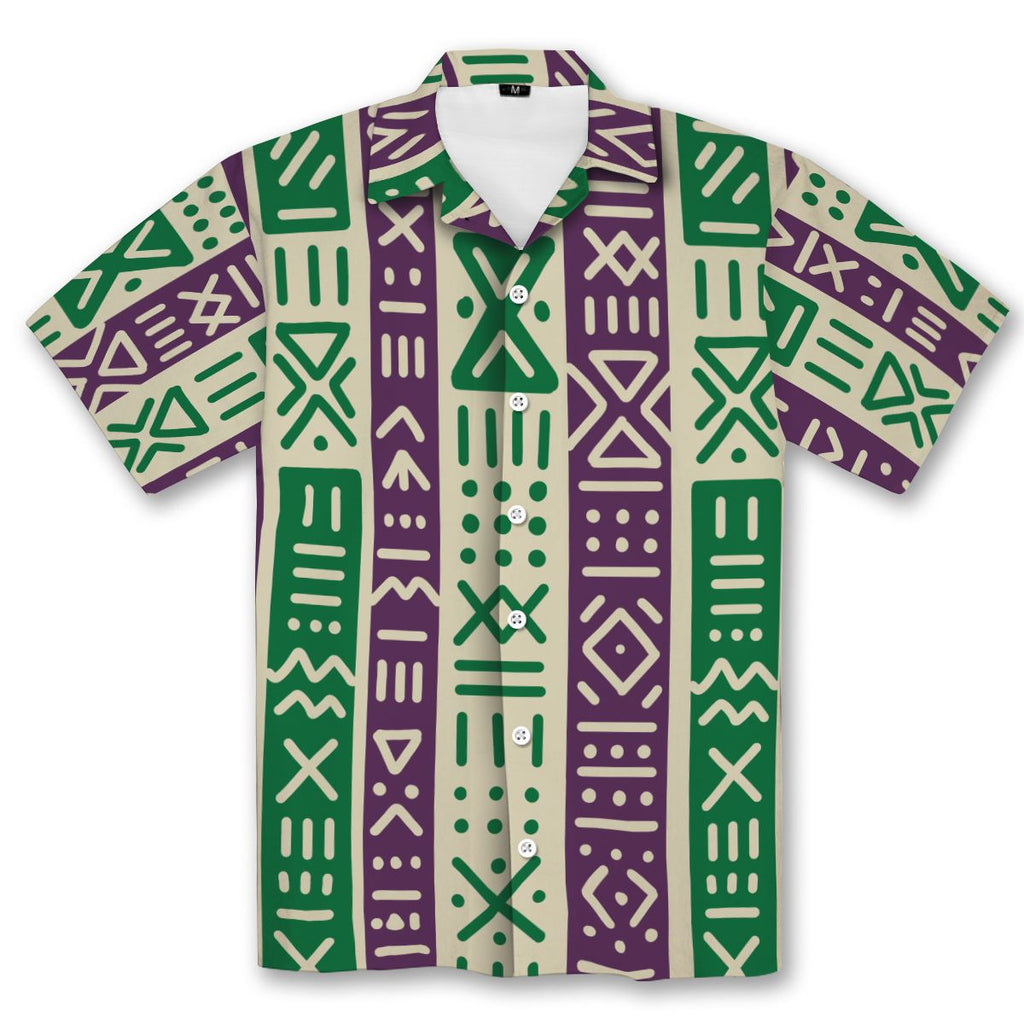 Purple and Green Mudcloth Hawaiian Shirt Hawaiian Shirt Tianci 