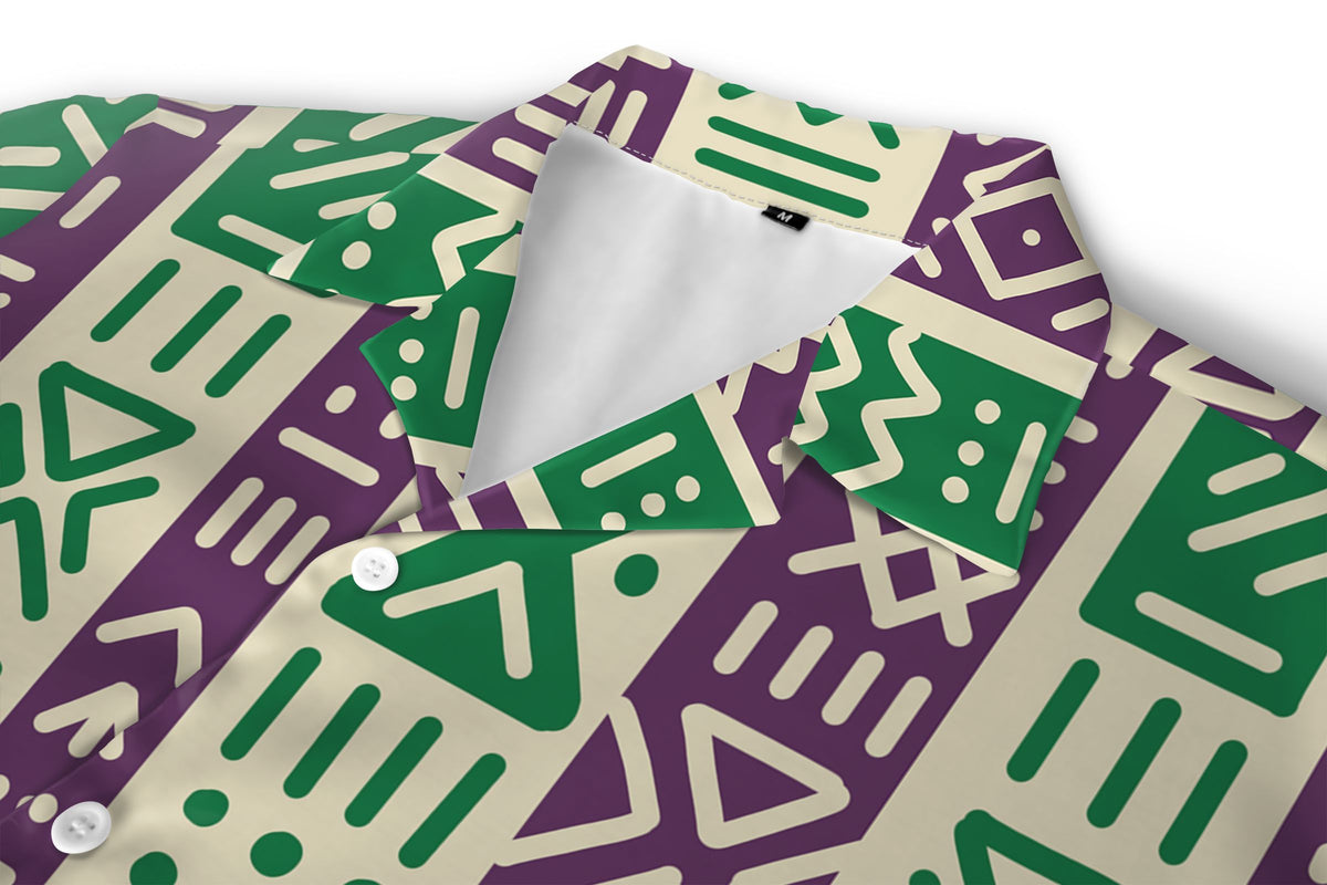Purple and Green Mudcloth Hawaiian Shirt Hawaiian Shirt Tianci 
