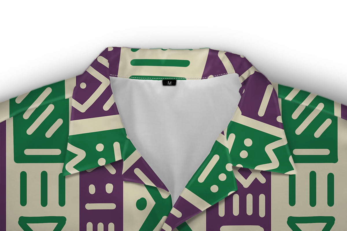 Purple and Green Mudcloth Hawaiian Shirt Hawaiian Shirt Tianci 