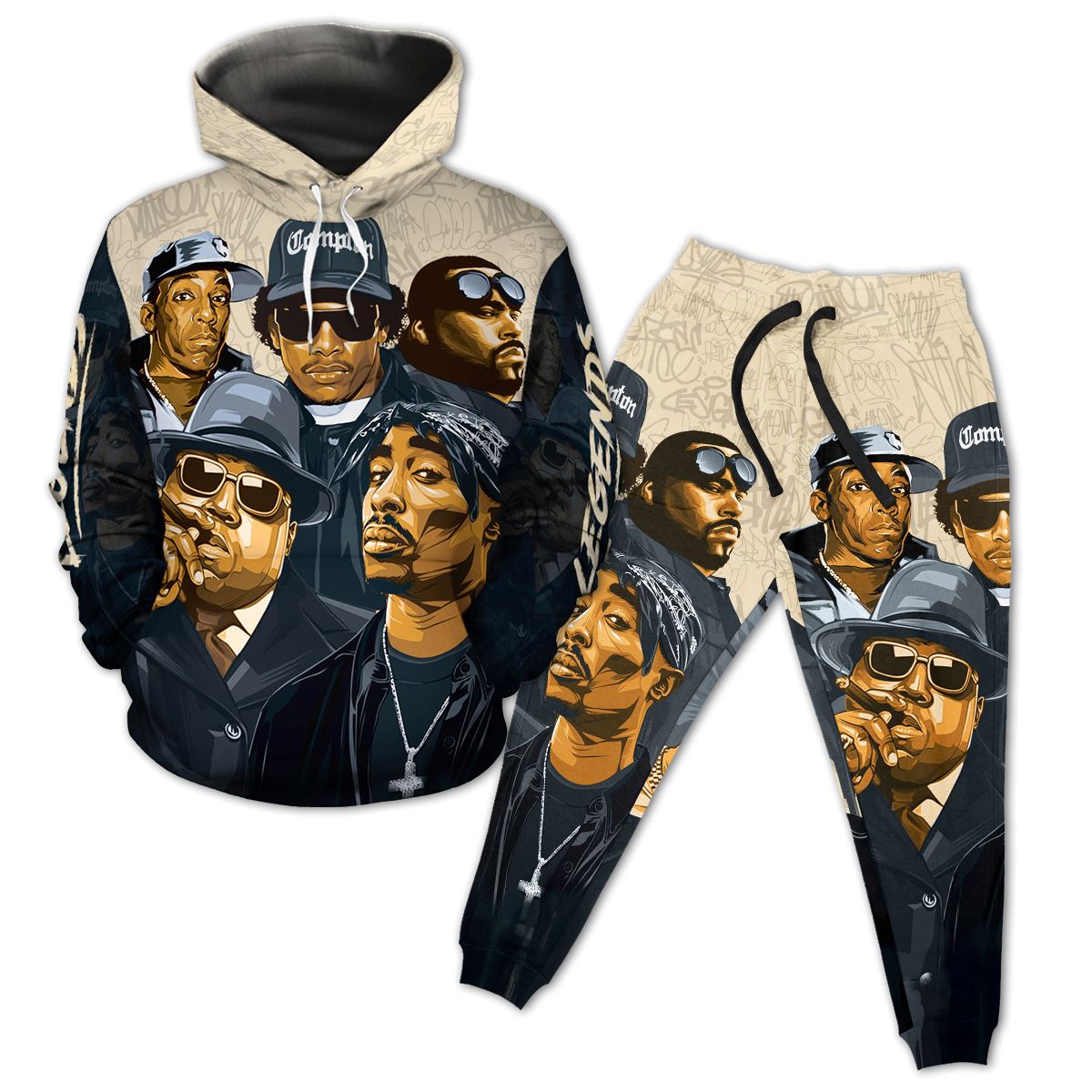 Hip Hop Legends 2 All-over Hoodie and Joggers Set Hoodie Joggers Set Tianci 