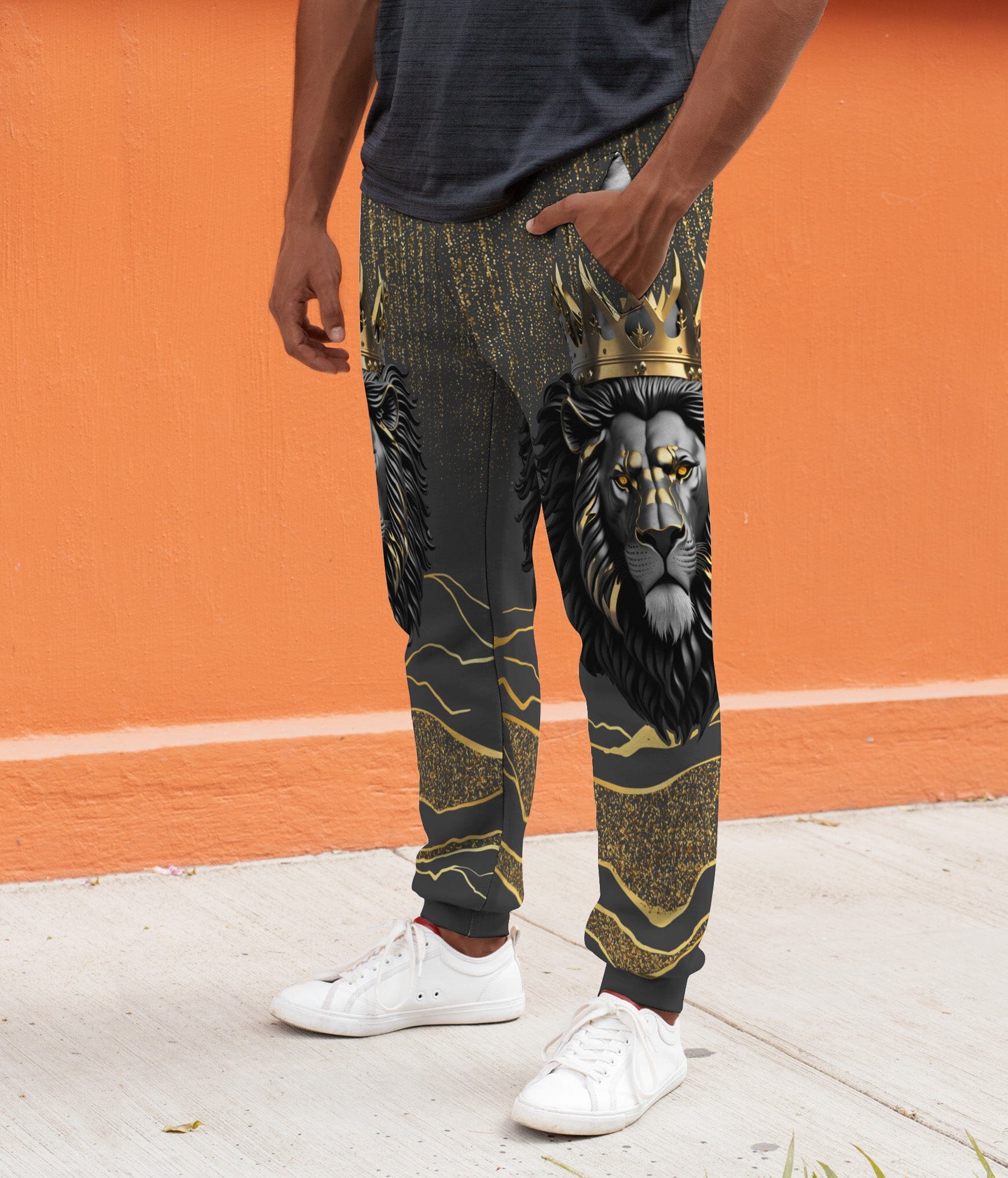 Black and Gold Lion Joggers Joggers Tianci 