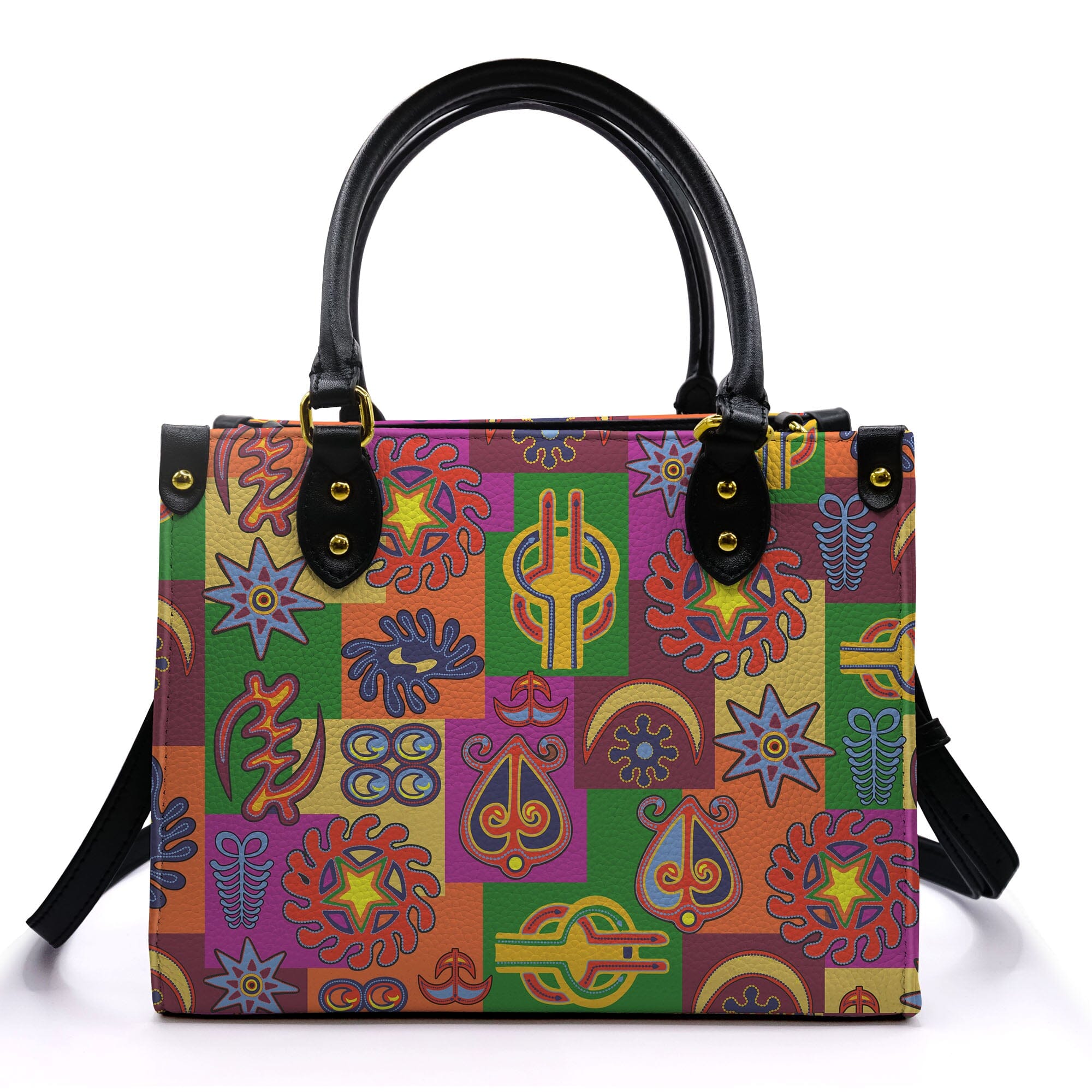 Multicolor Adinkra Symbols Leather Handbag Leather Handbag Highcommerce 