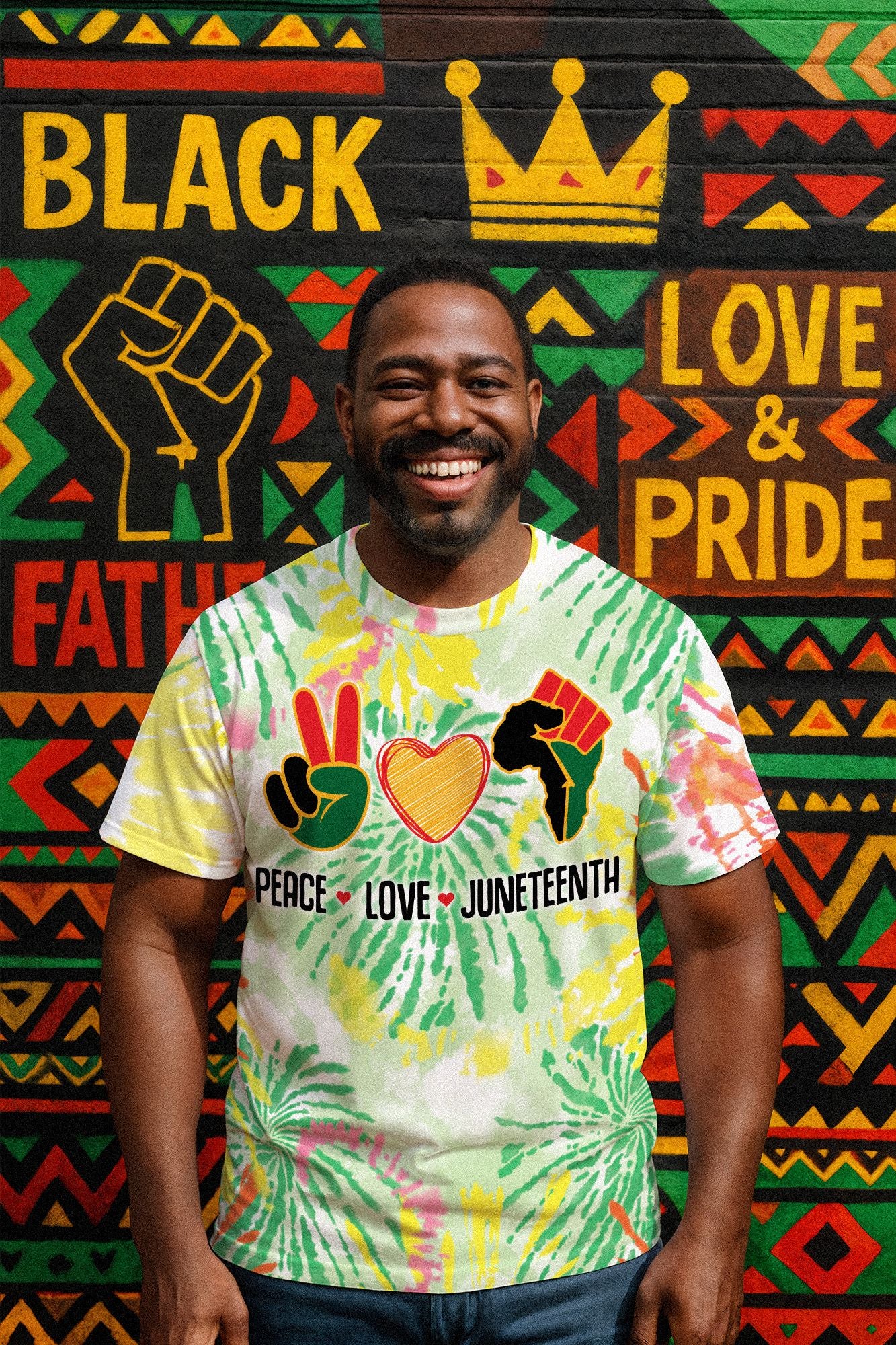 Peace Love Juneteenth Tie Dye T-shirt AOP Tee Tianci 