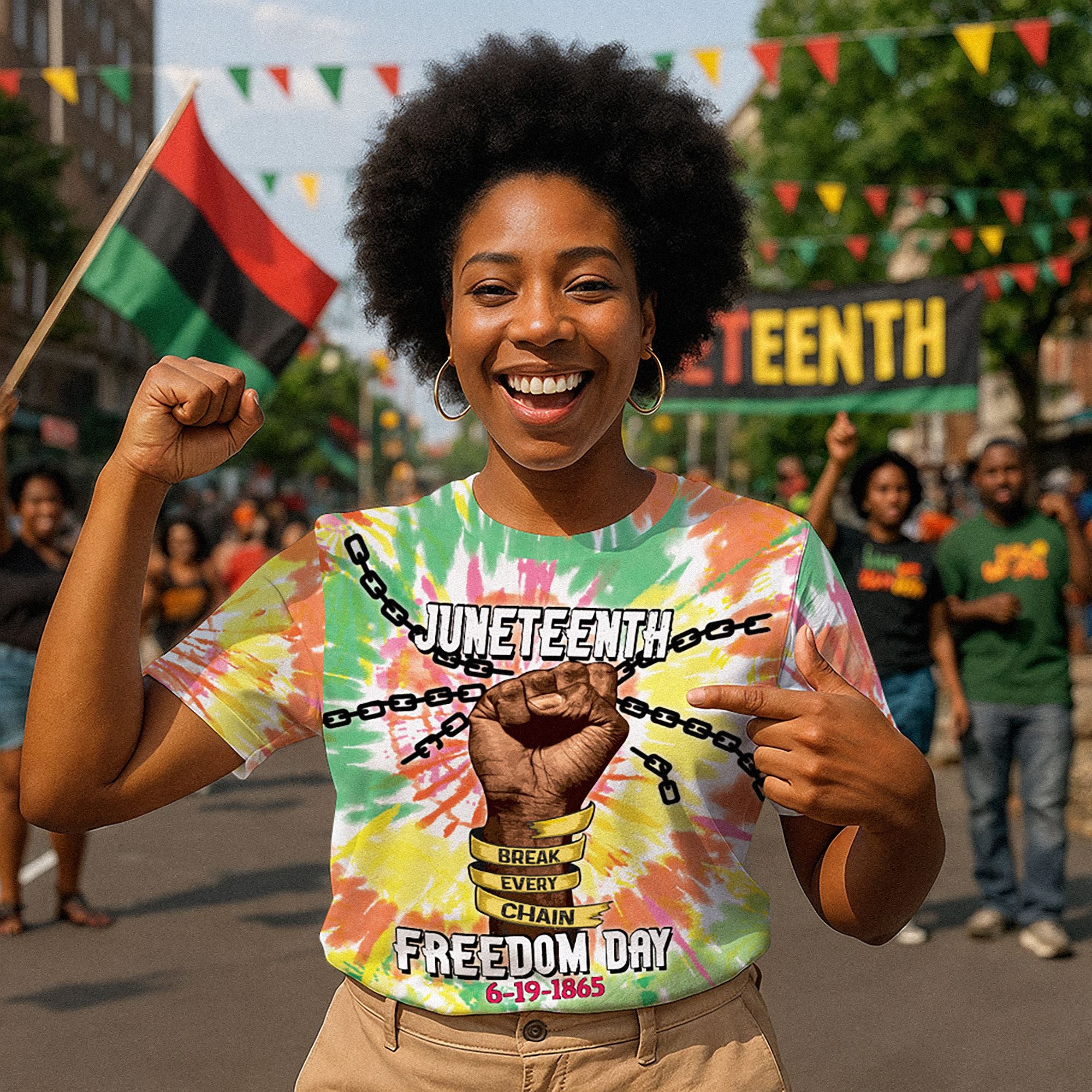 Juneteenth Freedom Day Tie Dye T-shirt AOP Tee Tianci 