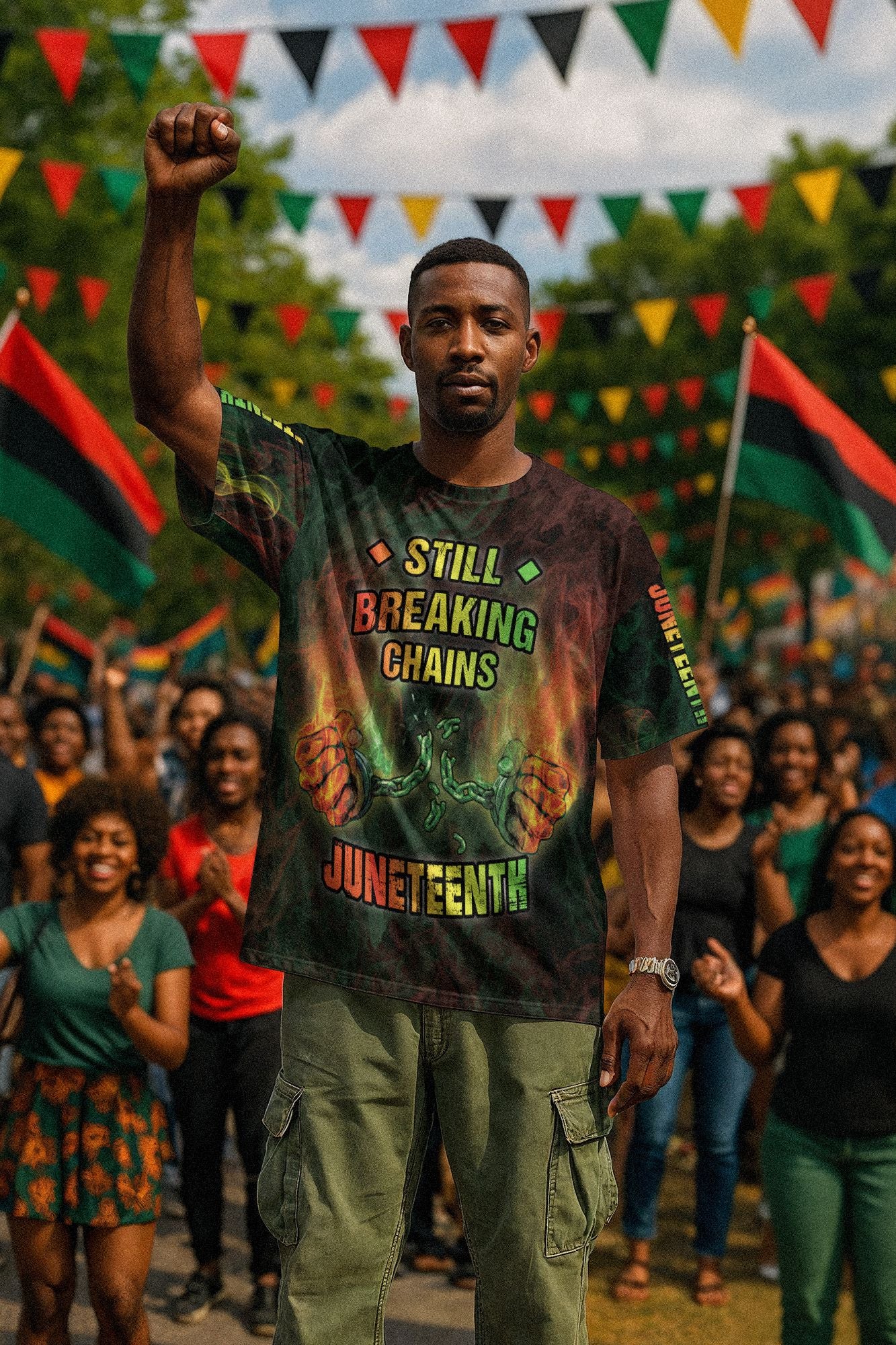 Still Breaking Chains Juneteenth T-shirt AOP Tee Tianci 