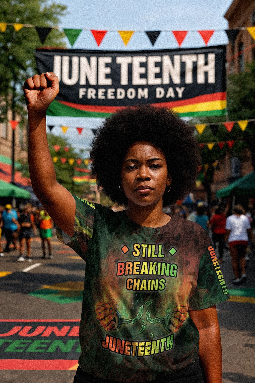 Still Breaking Chains Juneteenth T-shirt AOP Tee Tianci 
