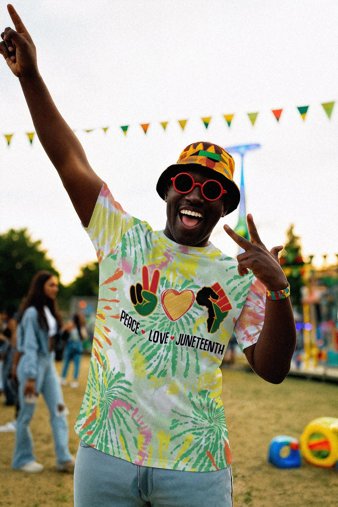 Peace Love Juneteenth Tie Dye T-shirt AOP Tee Tianci 