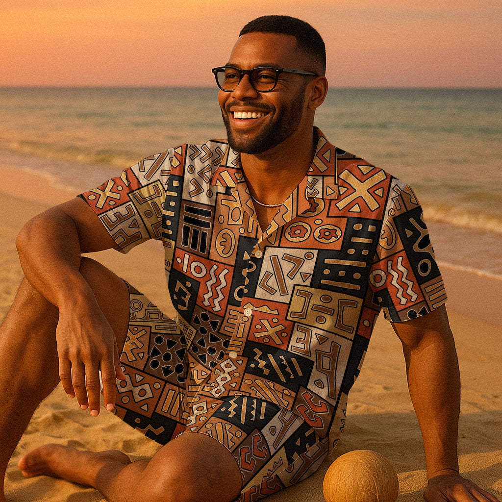 Mudcloth Mosaic Hawaiian Shirt And Shorts Set Hawaiian Shirt And Shorts Set Tianci 