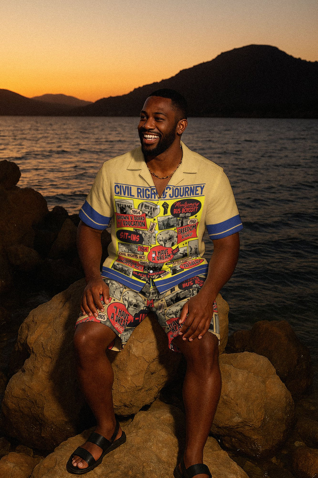 Civil Rights Events in 50s Style Hawaiian Shirt and Shorts Set Hawaiian Shirt And Shorts Set Tianci 