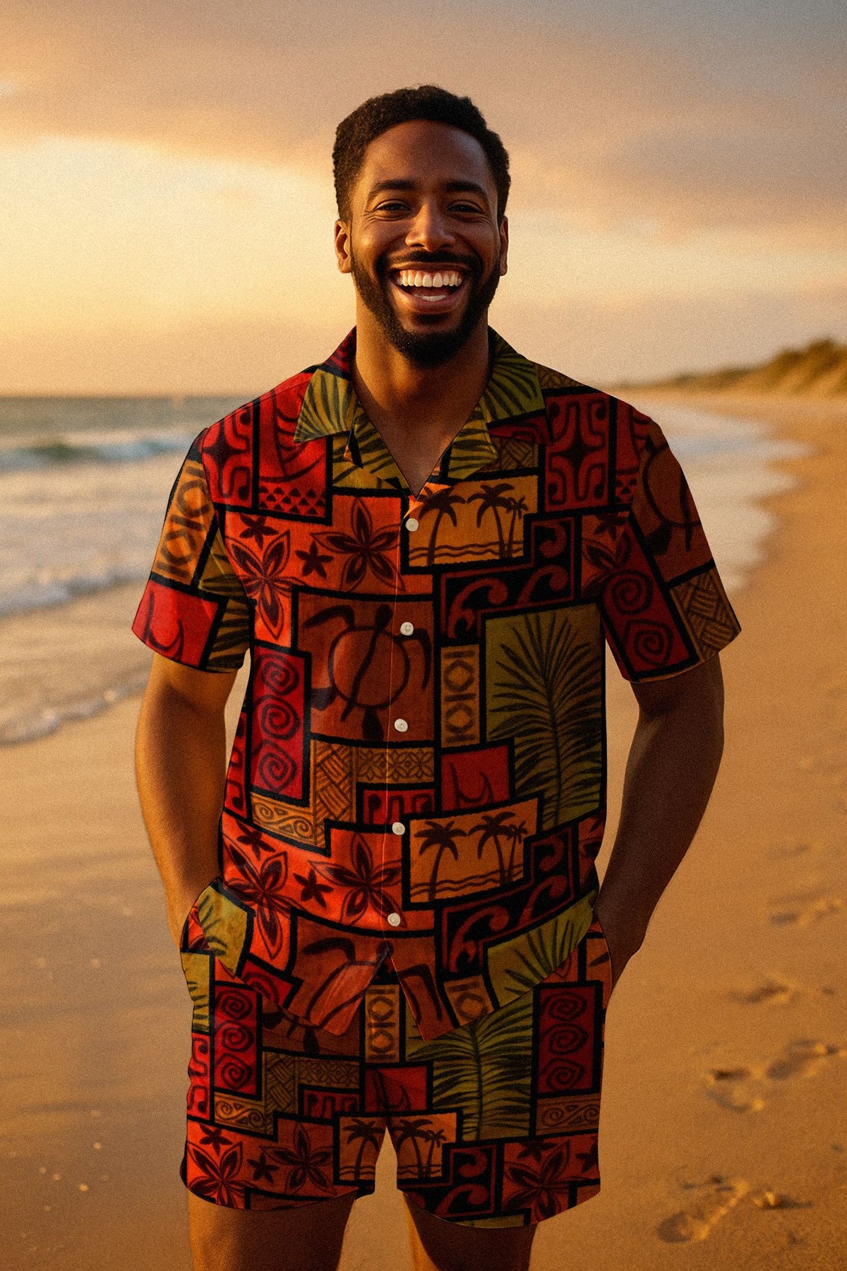 Bogolan Sunset Hawaiian Shirt And Shorts Set Hawaiian Shirt And Shorts Set Tianci 
