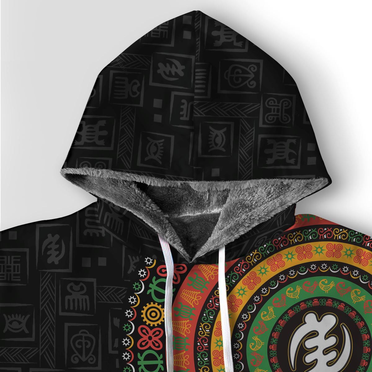 Adinkra Symbols Print Sleeve Premium Hoodie Fleece Hoodie Zootop Bear 