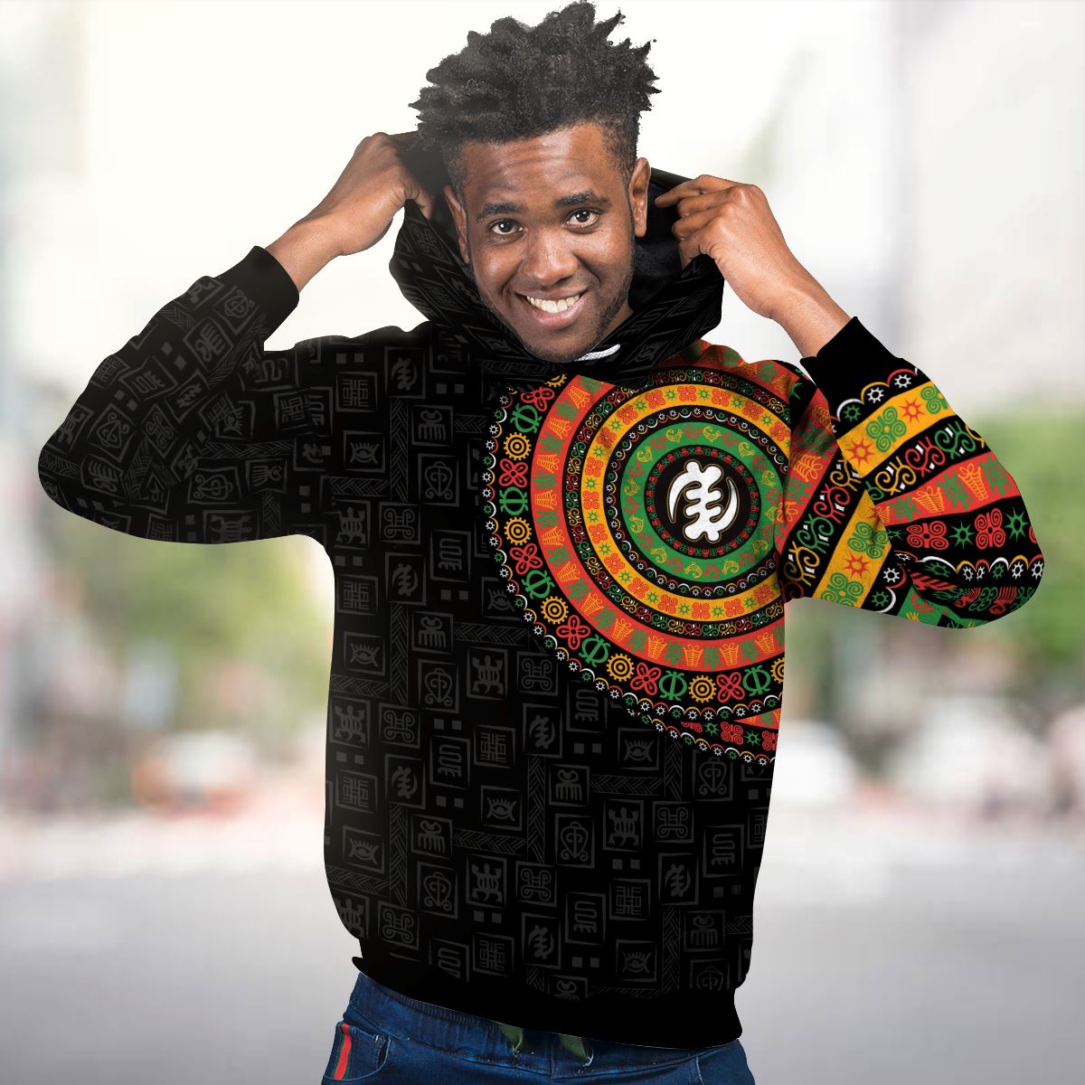 Adinkra Symbols Print Sleeve Premium Hoodie Fleece Hoodie Zootop Bear 