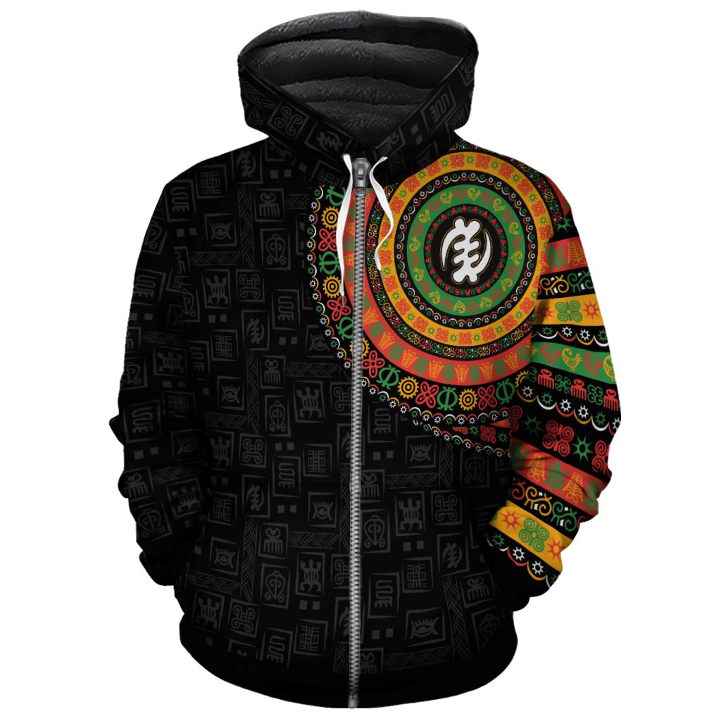 Adinkra Symbols Print Sleeve Premium Hoodie Fleece Hoodie Zootop Bear Zip S 