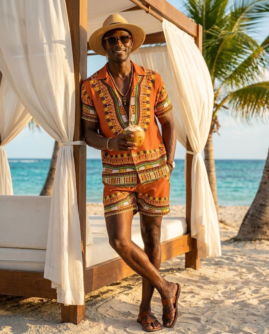Printed Dashiki In Orange Hawaiian Shirt And Shorts Set Hawaiian Shirt And Shorts Set Melaninful S S 