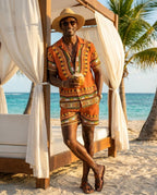 Printed Dashiki In Orange Hawaiian Shirt And Shorts Set Hawaiian Shirt And Shorts Set Melaninful 