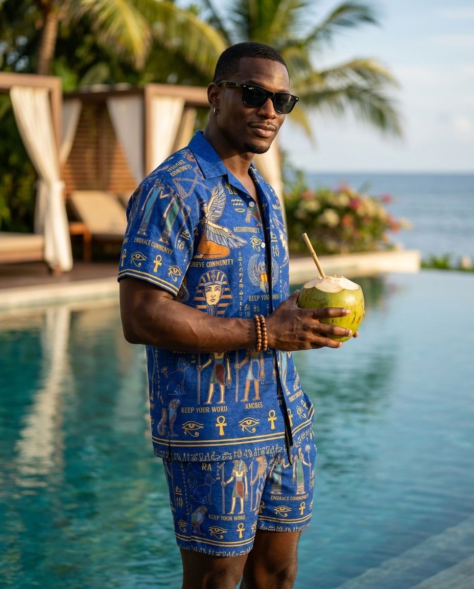 Echoes of Kemet Hawaiian Shirt And Shorts Set Hawaiian Shirt And Shorts Set Melaninful S S 