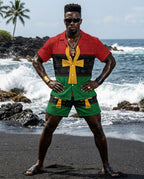Pan Africa Ankh Hawaiian Shirt And Shorts Set Hawaiian Shirt And Shorts Set Melaninful 