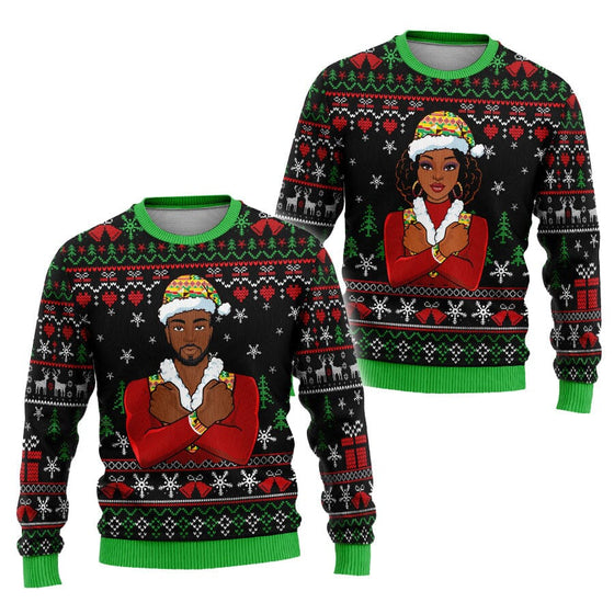 Mr. and Mrs. Santa With African Traditional Costume Ugly Sweatshirt Sweatshirt Tianci 