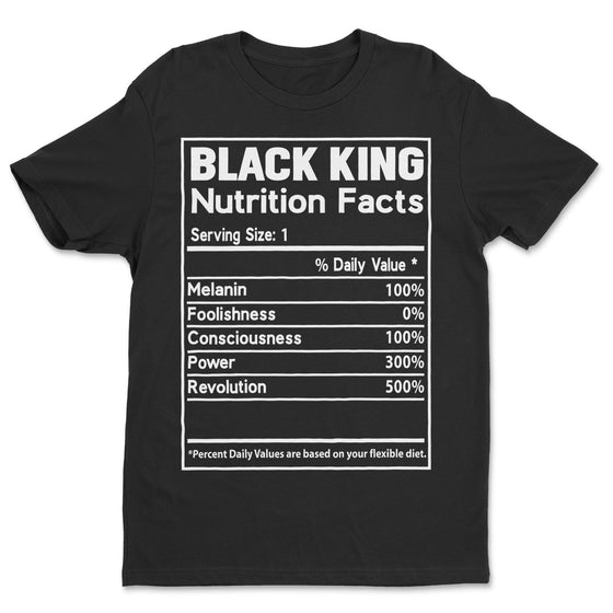 Black King Nutrition Facts T-shirt Apparel Gearment Standard - Soft Feel & Modern Fit Black S