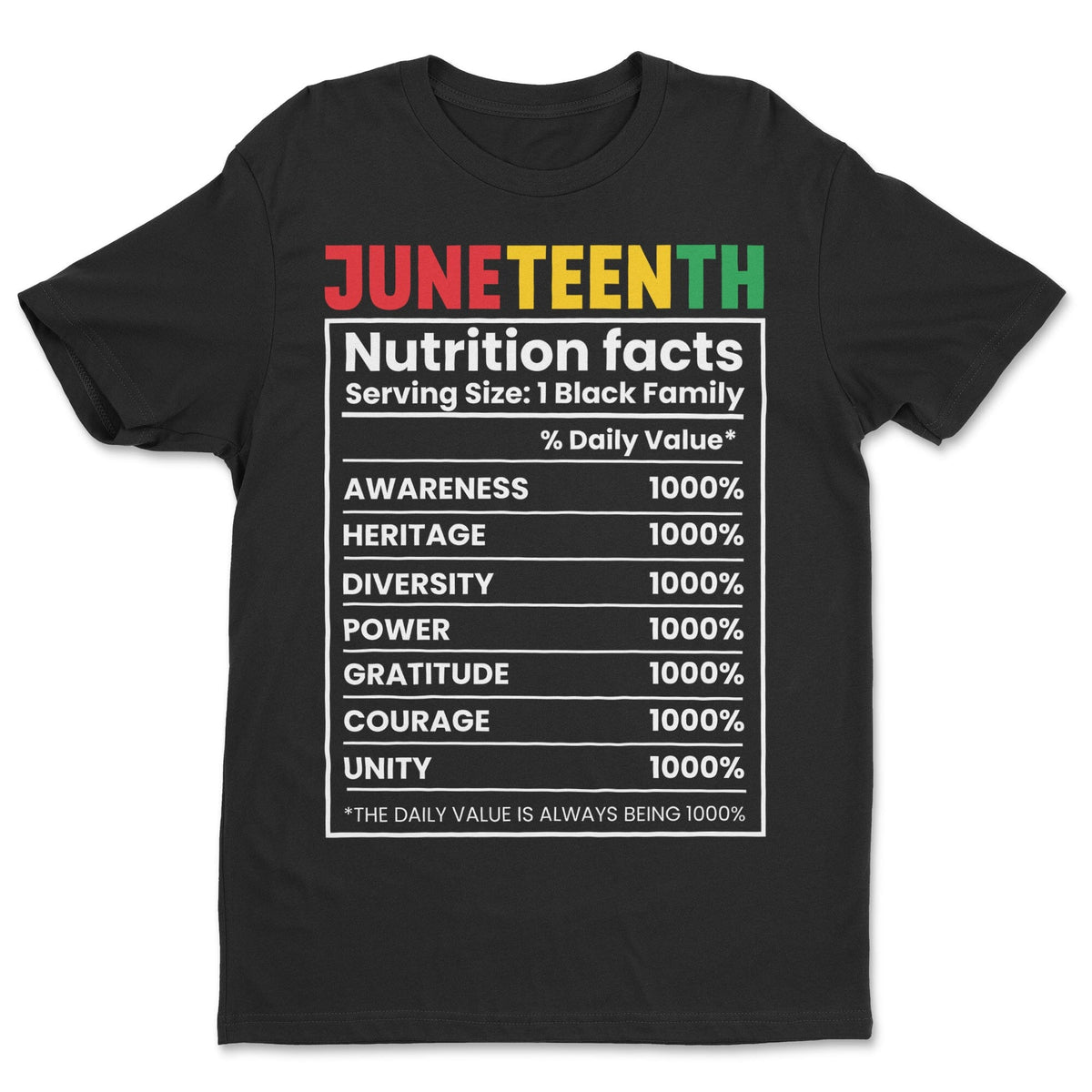 Juneteenth Nutrition Facts T-shirt Apparel Gearment Standard - Soft Feel & Modern Fit Black S