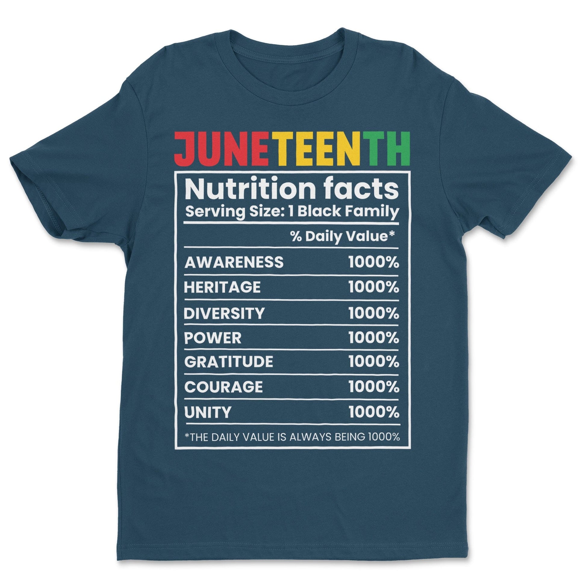 Juneteenth Nutrition Facts T-shirt Apparel Gearment Standard - Soft Feel & Modern Fit Cool Blue S