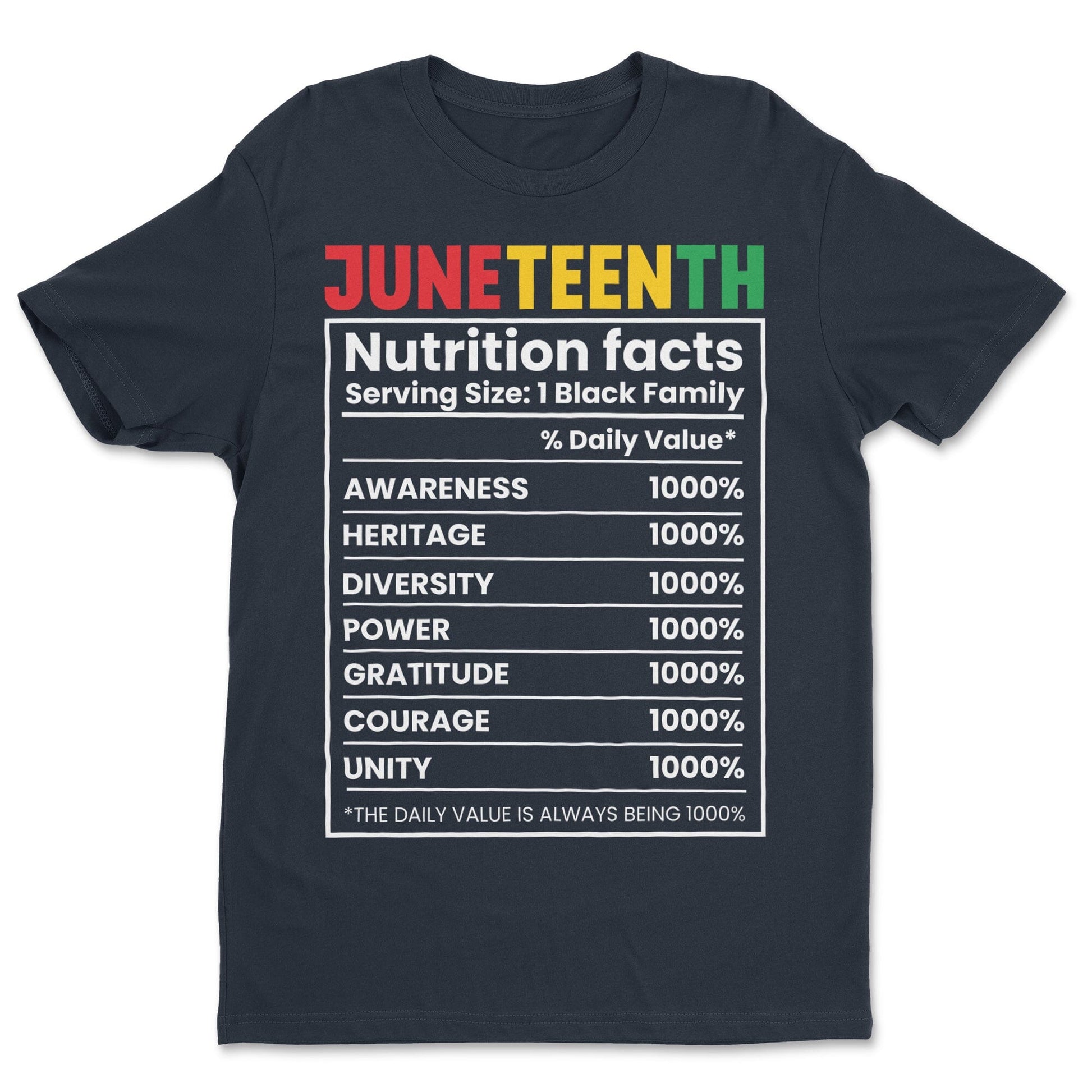 Juneteenth Nutrition Facts T-shirt Apparel Gearment Standard - Soft Feel & Modern Fit Midnight Navy S