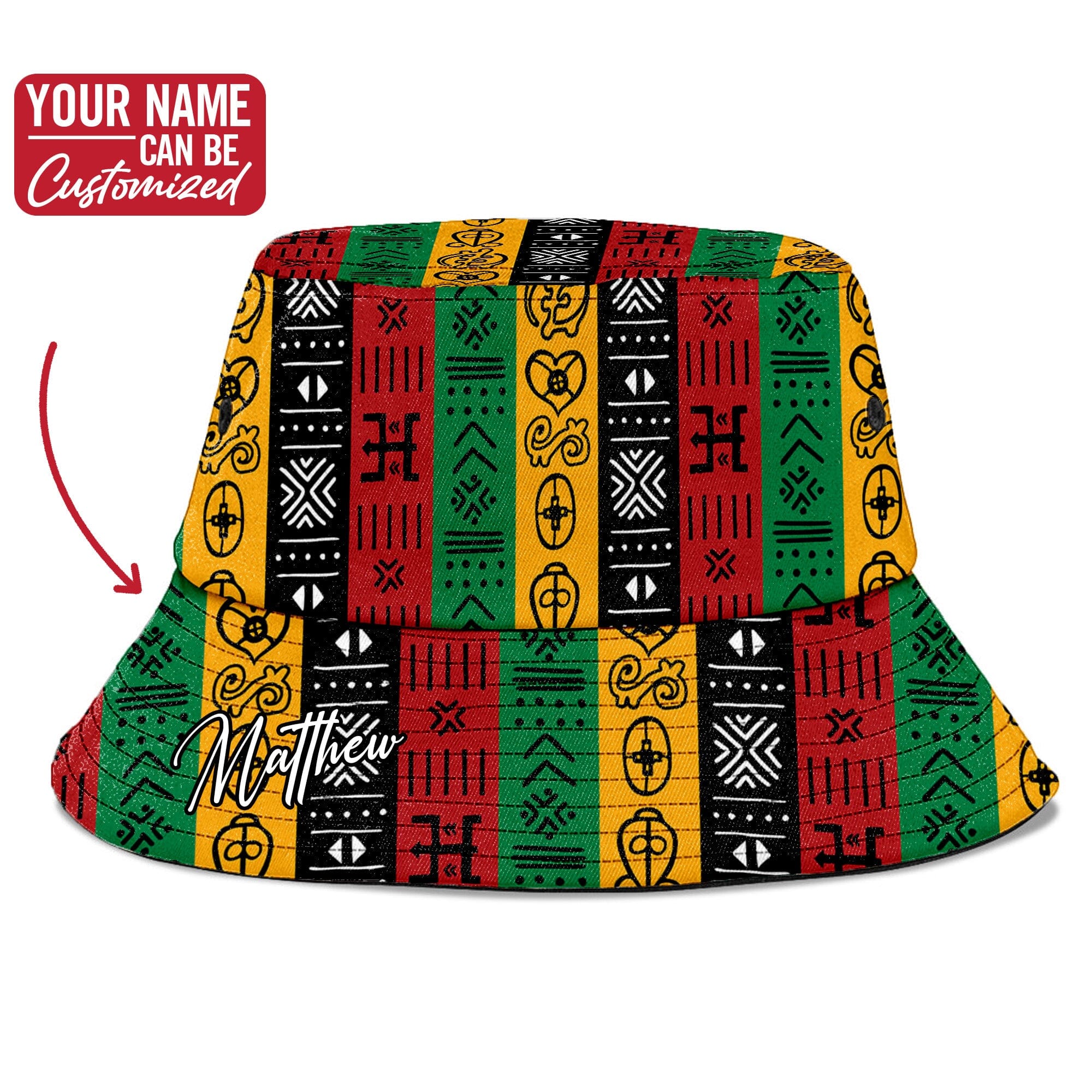 African Symbols In Pan-African Colors Bucket Hat Bucket Hat Tianci 