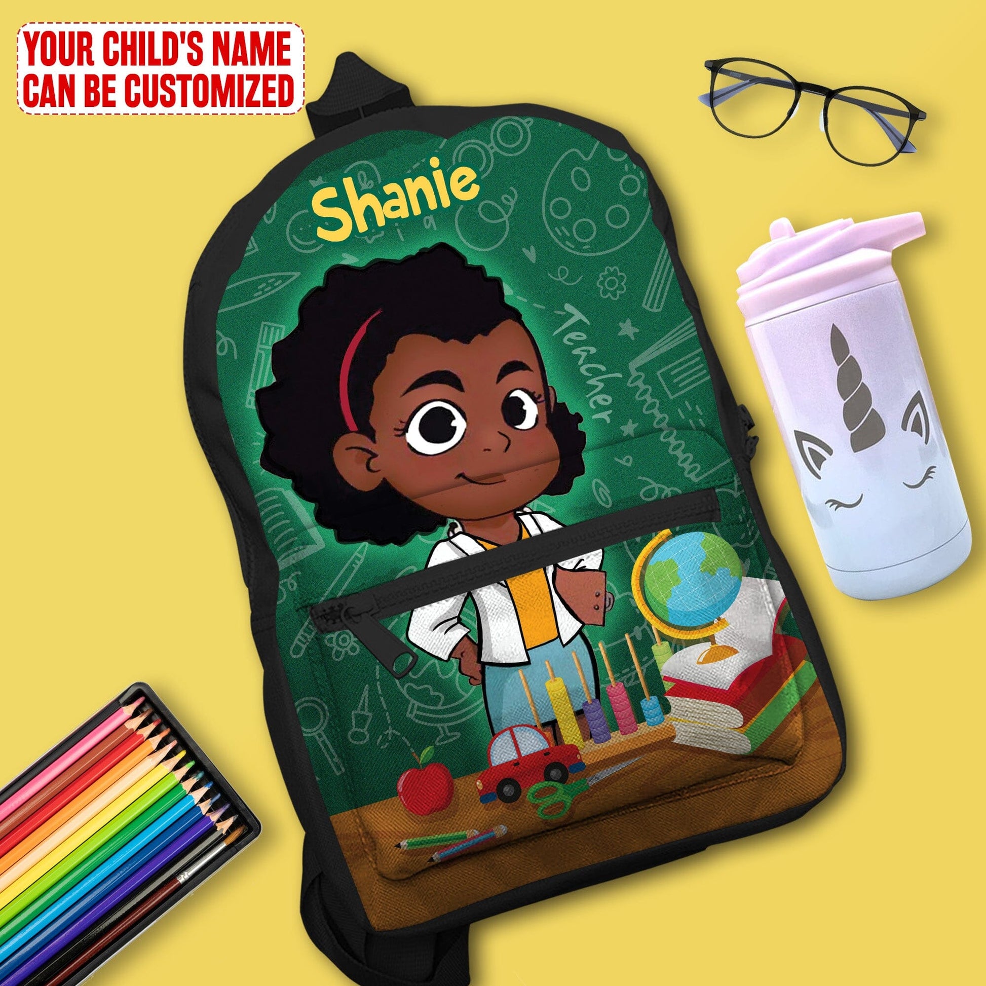 Personalized Little Afro Teacher Kid Backpack Kid Backpack Tianci 