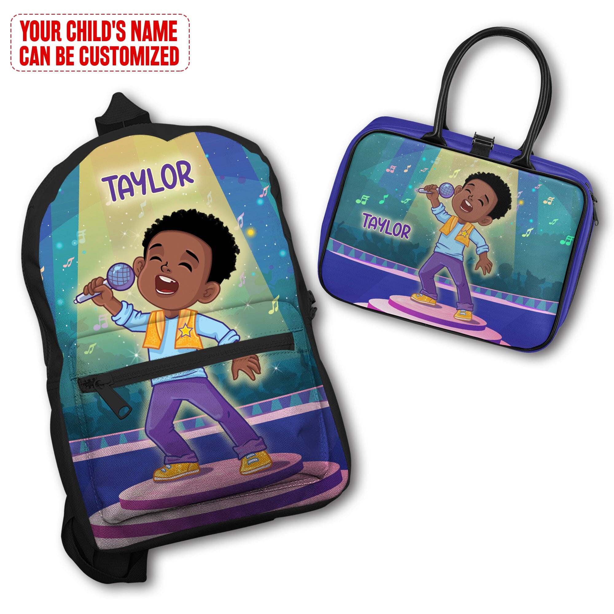Personalized Little Afro Singer Kid Backpack And Lunch Bag Set Kid Backpack And Lunch Bag Set Melaninful 
