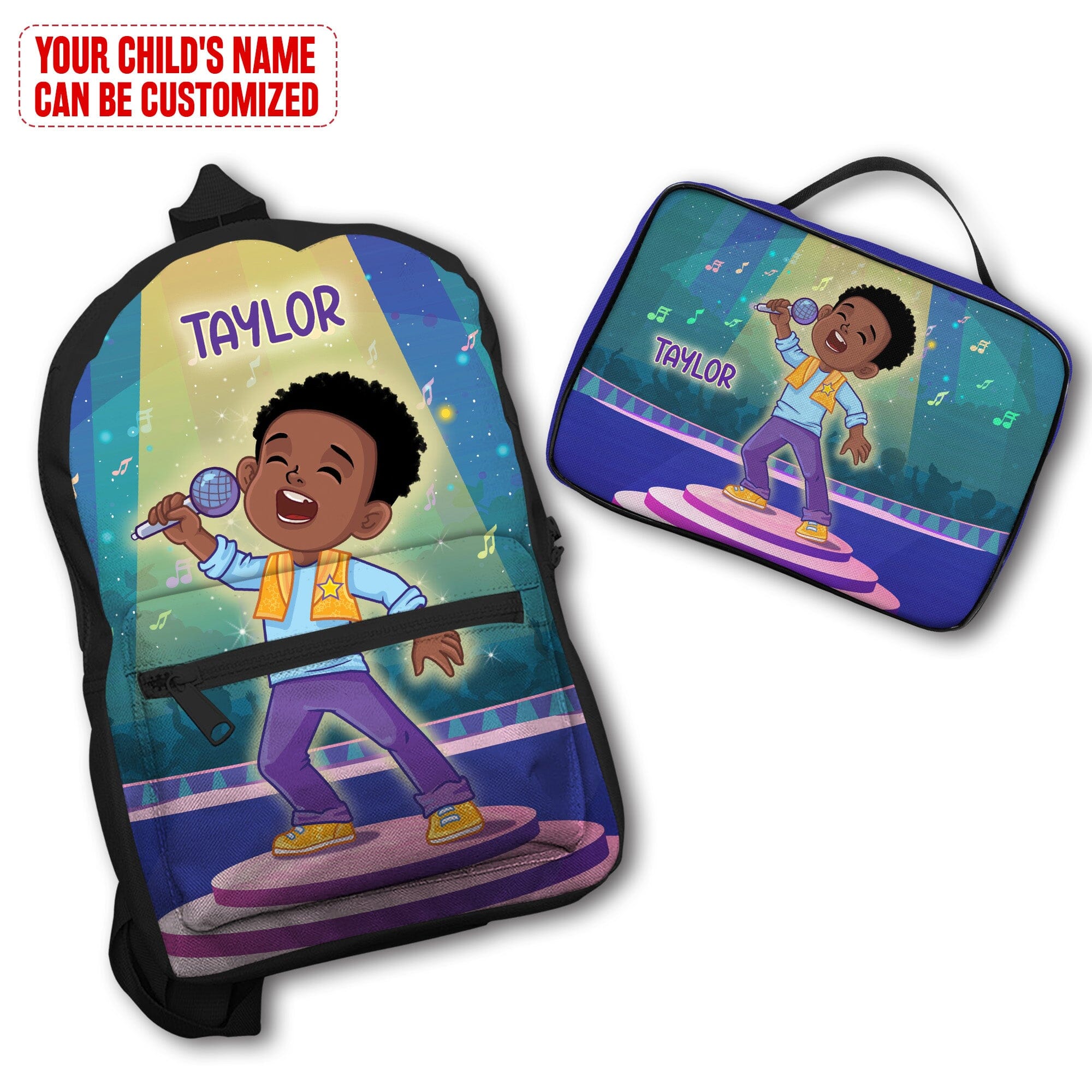 Personalized Little Afro Singer Kid Backpack And Lunch Bag Set Kid Backpack And Lunch Bag Set Melaninful 