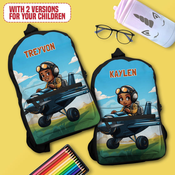 Personalized Little Afro Pilot Kid Backpack Kid Backpack Tianci 