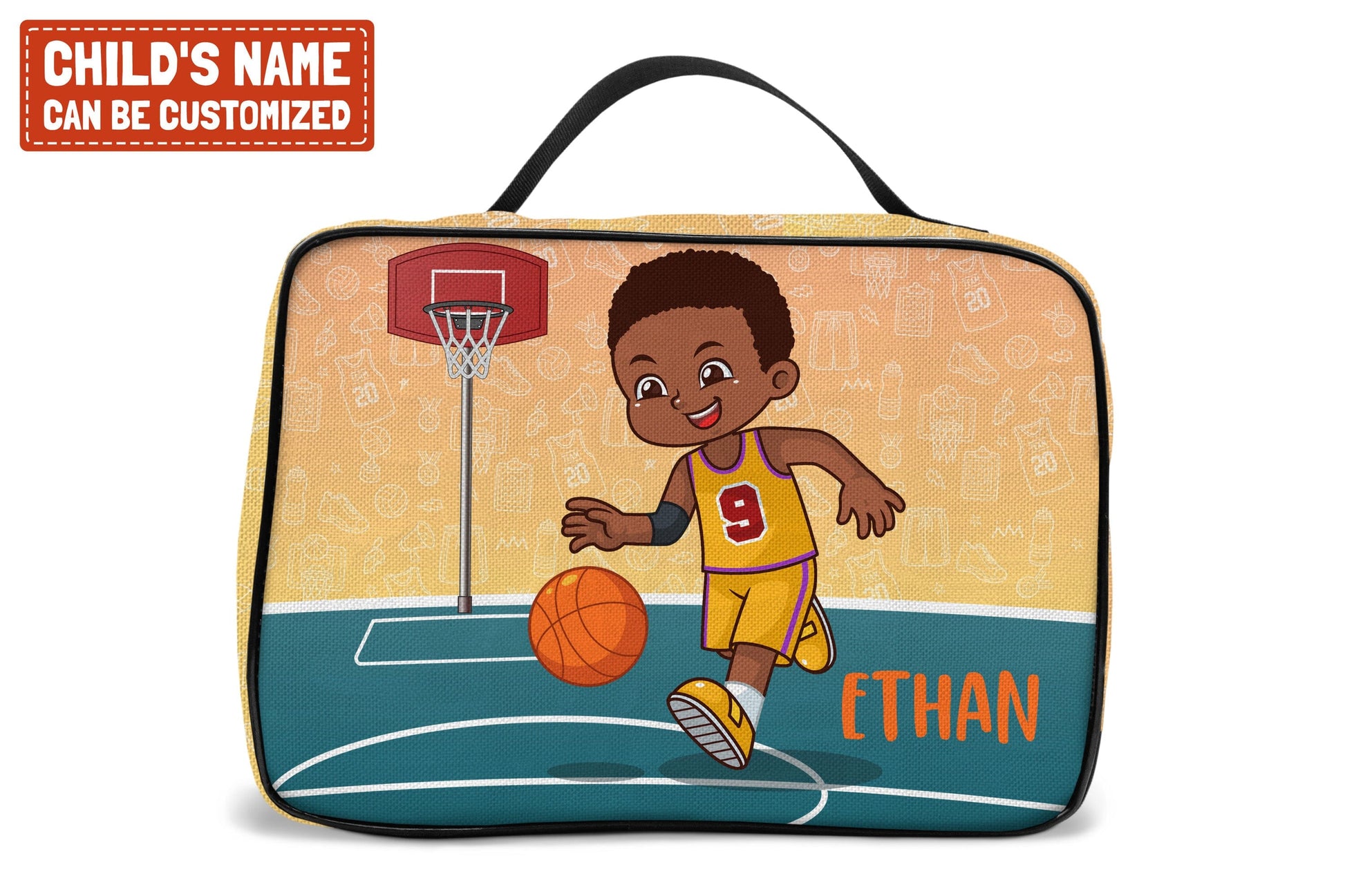 Personalized Little Afro Basketball Player Lunch Bag For Kids (Without Containers) Kid Lunch bag Tianci Oxford Fabric 
