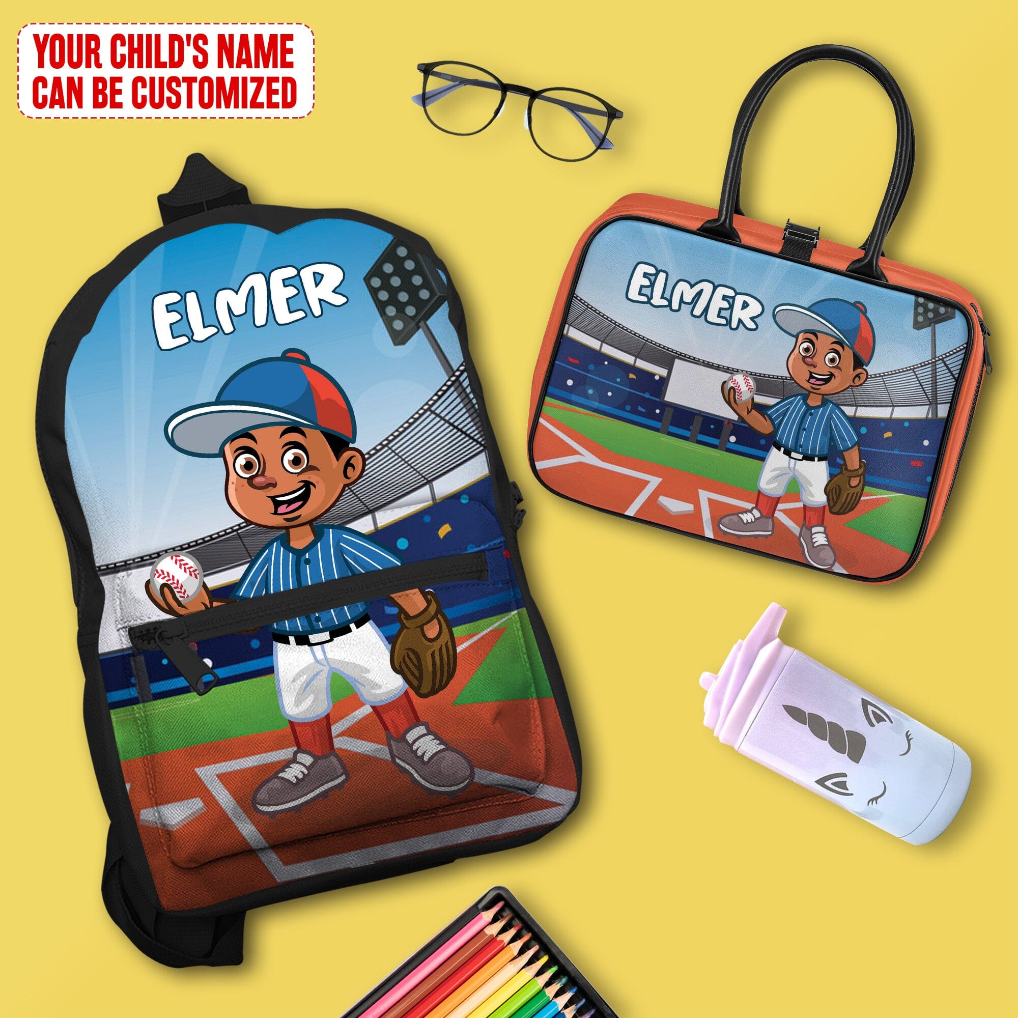 Personalized Little Afro Baseball Player Kid Backpack And Lunch Bag Set Kid Backpack And Lunch Bag Set Melaninful 