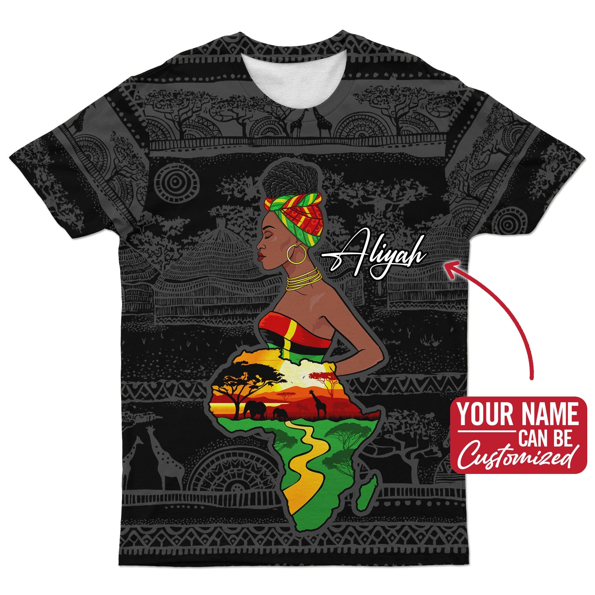 Mother Africa Map T-shirt AOP Tee Tianci 
