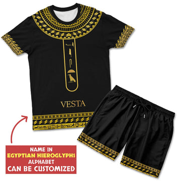 Personalized Egyptian Hieroglyphs Alphabet T-shirt And Shorts Set Tee Shorts Set Tianci 