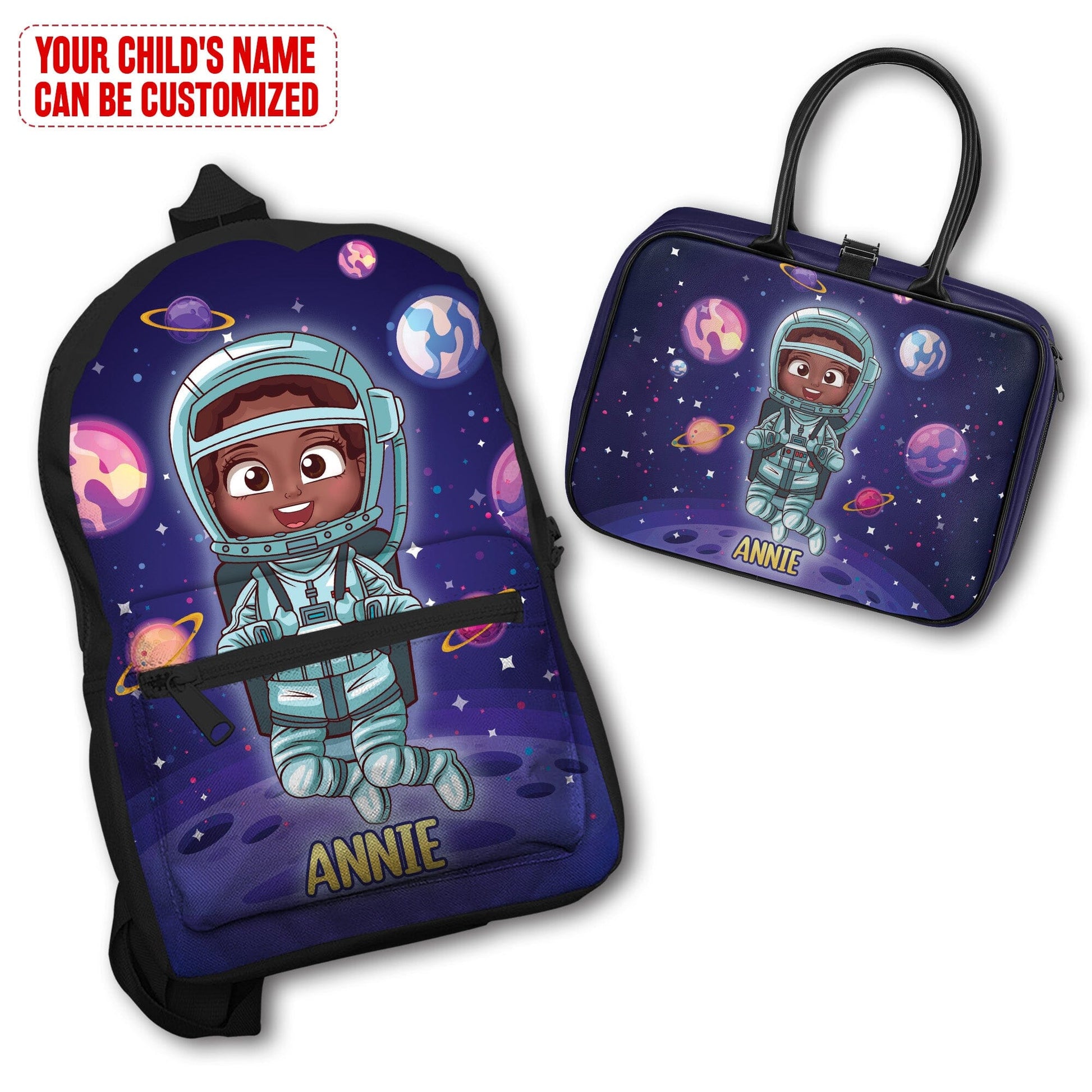 Personalized Little Afro Astronaut Kid Backpack And Lunch Bag Set Kid Backpack And Lunch Bag Set Melaninful 