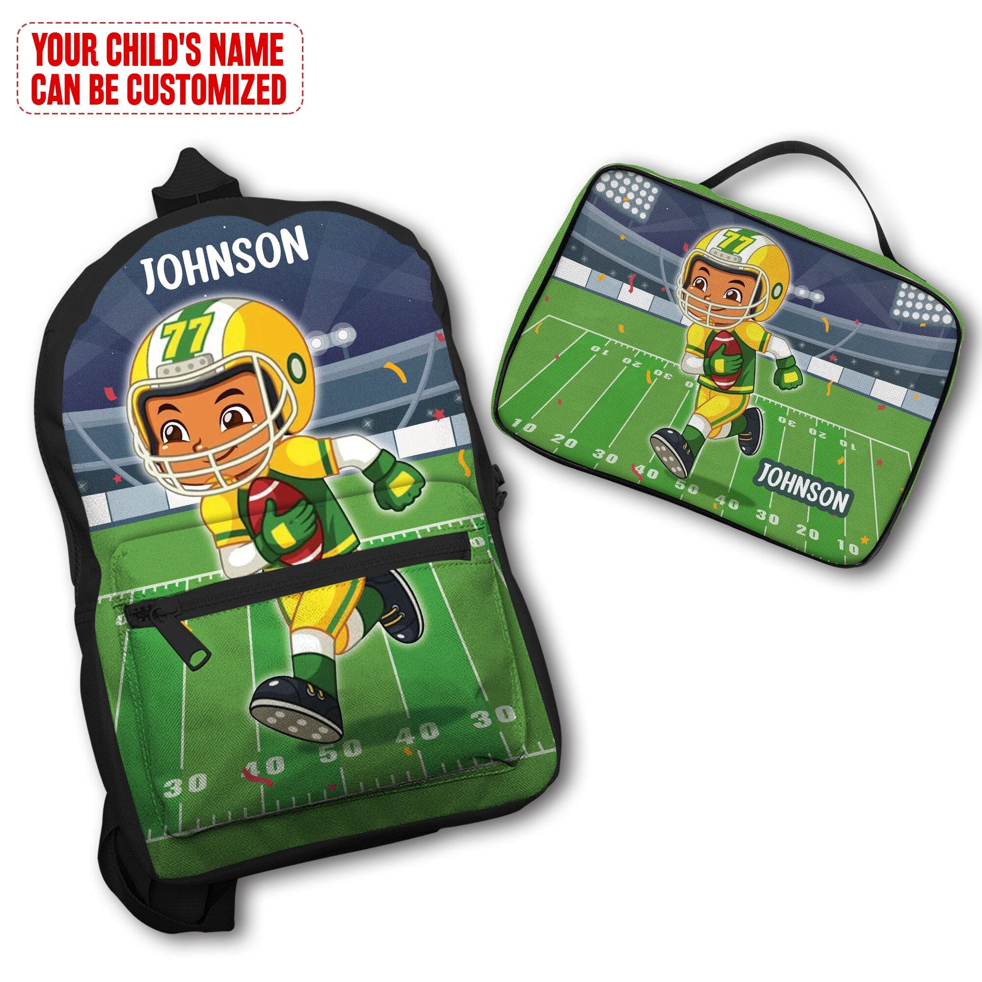 Personalized Little Afro American Football Player Kid Backpack And Lunch Bag Set Kid Backpack And Lunch Bag Set Melaninful 