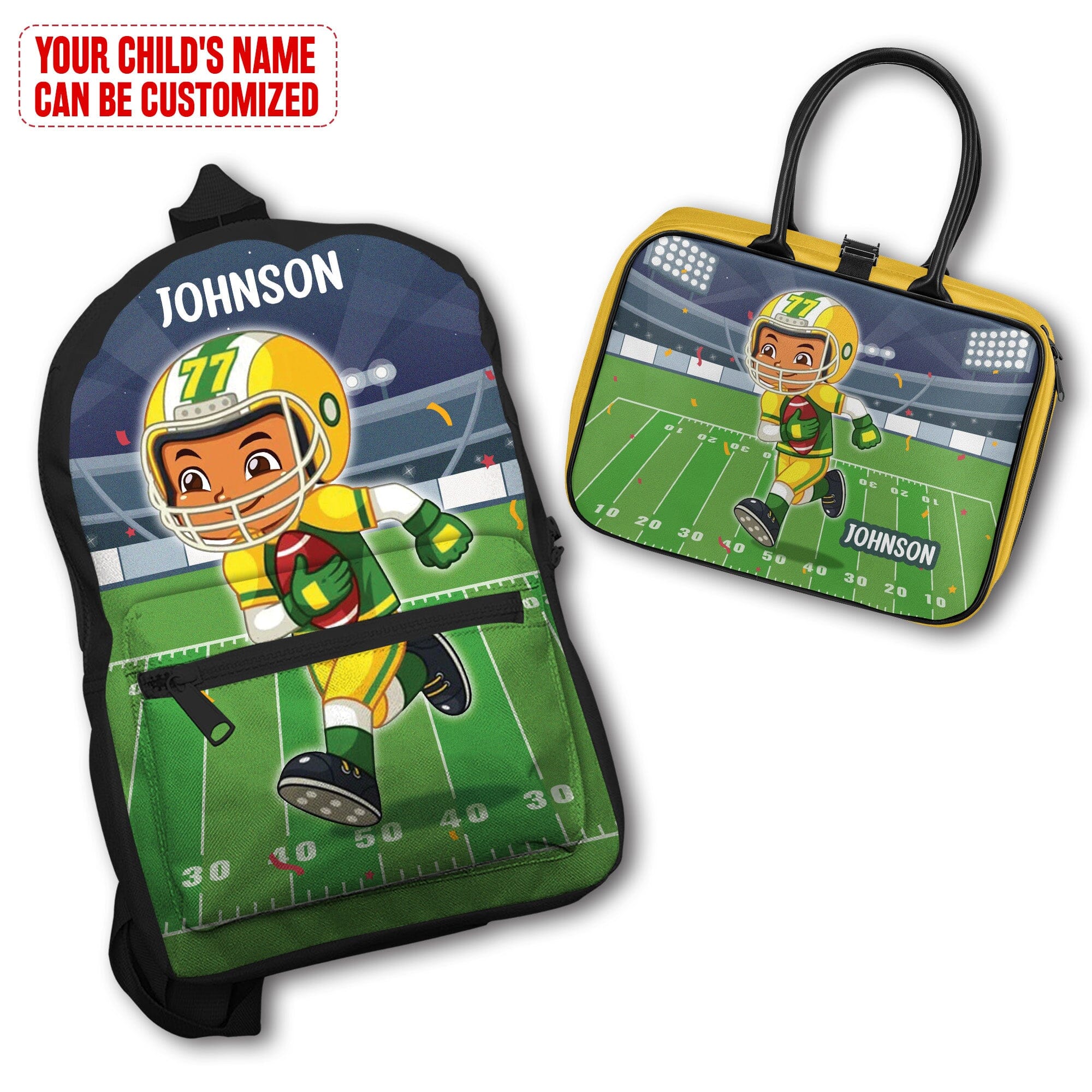 Personalized Little Afro American Football Player Kid Backpack And Lunch Bag Set Kid Backpack And Lunch Bag Set Melaninful 