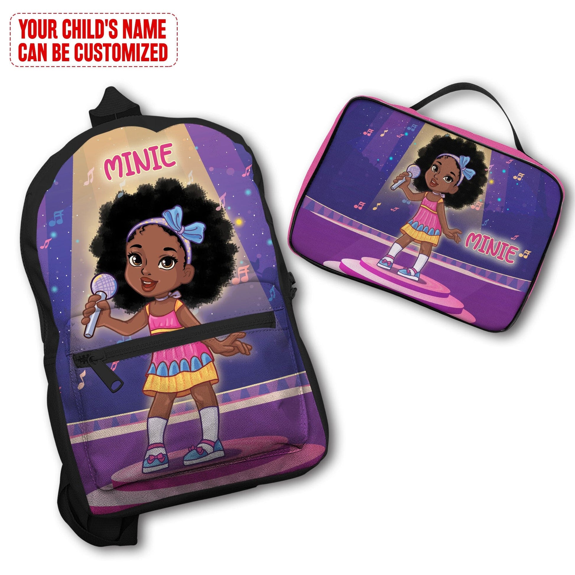 Personalized Little Afro Singer Kid Backpack And Lunch Bag Set Kid Backpack And Lunch Bag Set Melaninful 