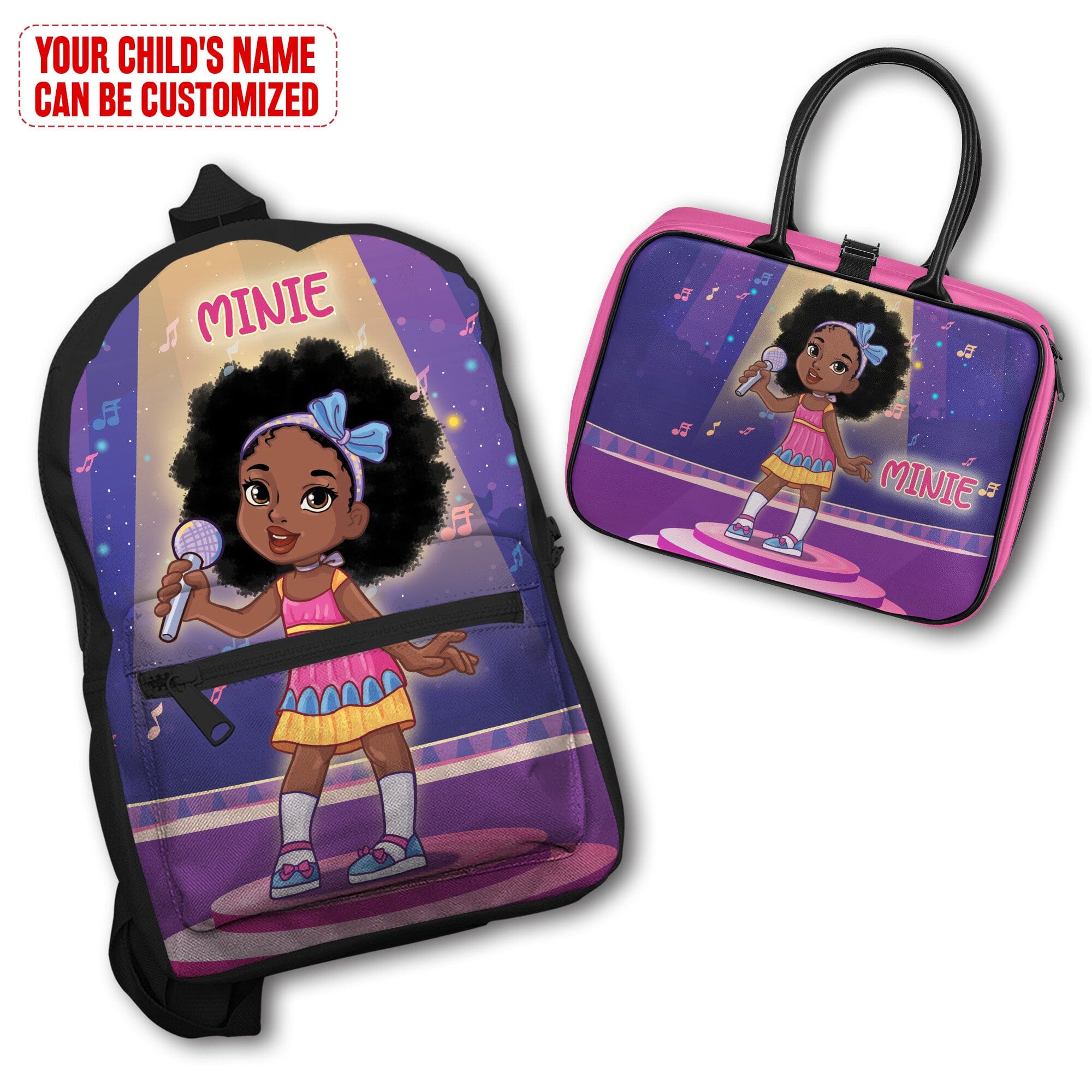 Personalized Little Afro Singer Kid Backpack And Lunch Bag Set Kid Backpack And Lunch Bag Set Melaninful 