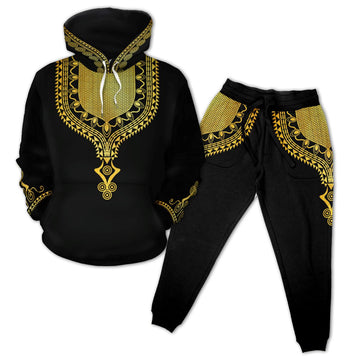 Printed Gold Pattern Dashiki All-over Hoodie And Joggers Set Hoodie Joggers Set Tianci 