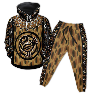 Printed Mud Cloth and Adinkra Symbol All-over Hoodie and Joggers Set Hoodie Joggers Set Tianci 