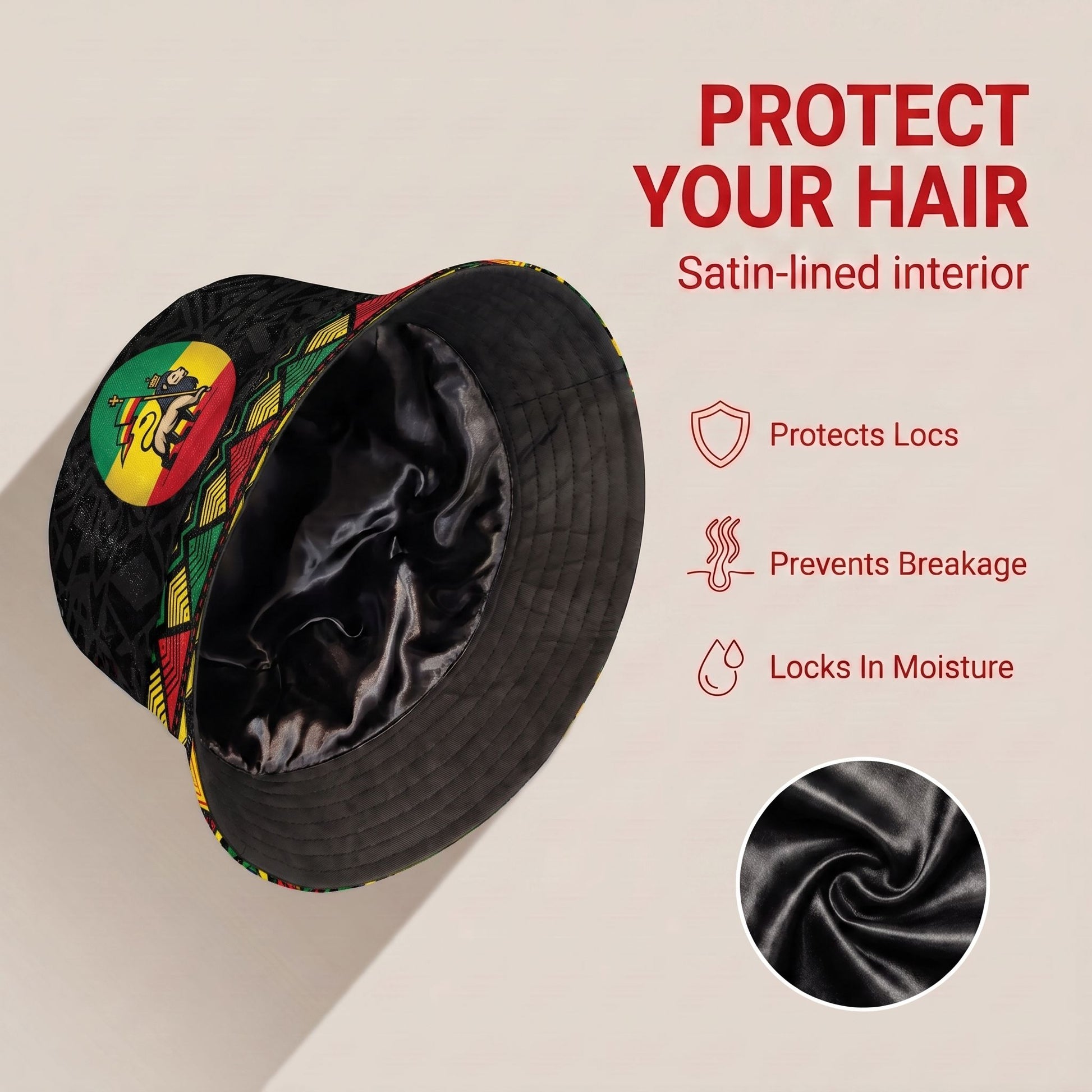 Rasta Lion Bucket Hat Bucket Hat Tianci Premium Satin Lined Average 