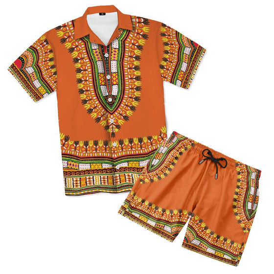 Printed Dashiki In Orange Hawaiian Shirt And Shorts Set Hawaiian Shirt And Shorts Set Melaninful S S