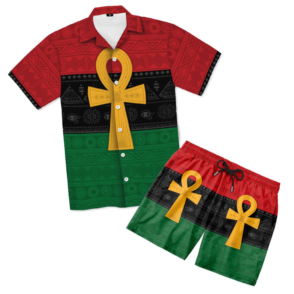 Pan Africa Ankh Hawaiian Shirt And Shorts Set Hawaiian Shirt And Shorts Set Melaninful S S 