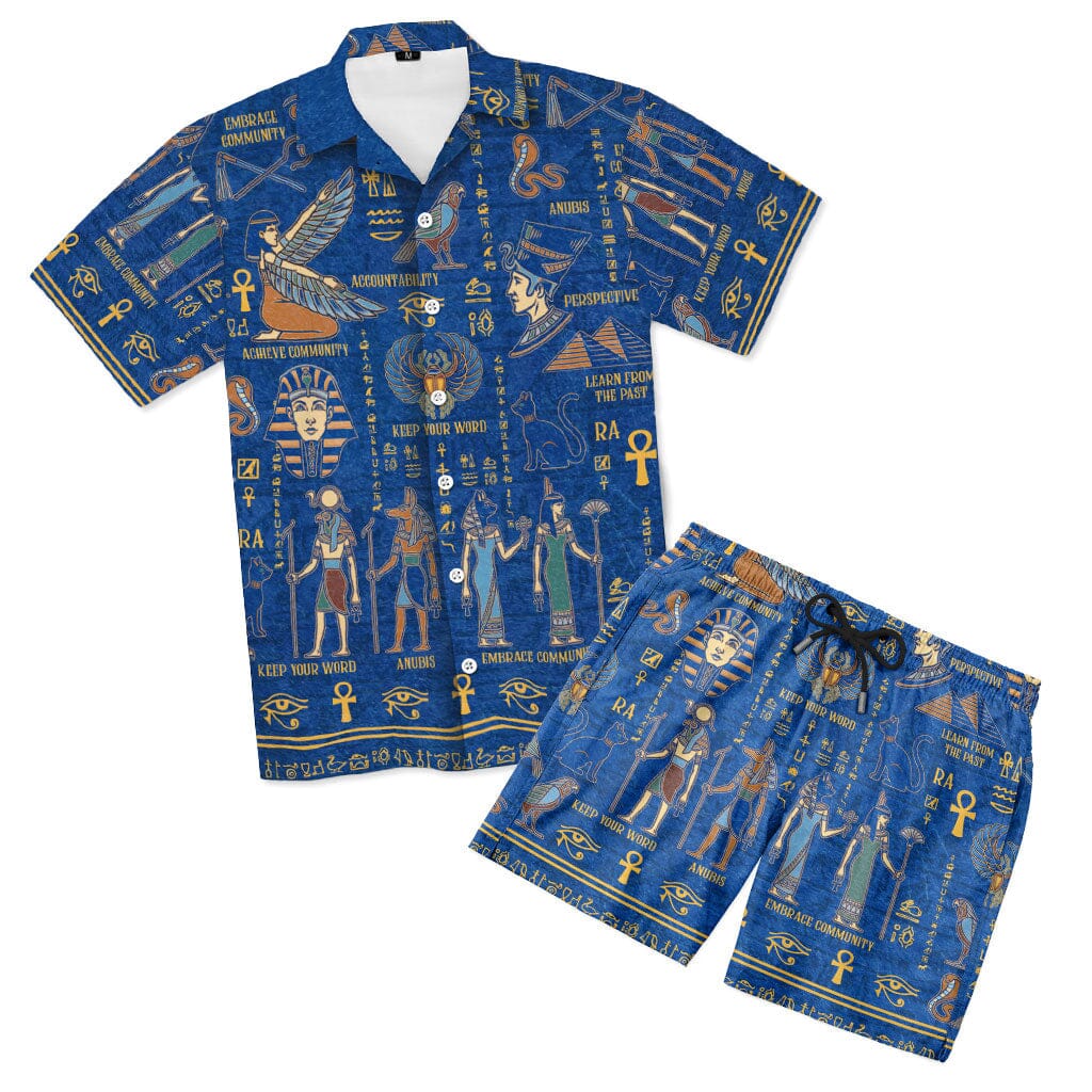 Echoes of Kemet Hawaiian Shirt And Shorts Set Hawaiian Shirt And Shorts Set Melaninful S S 