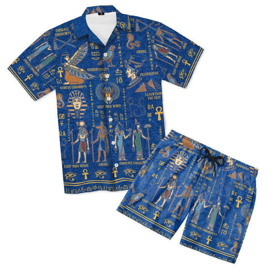 Echoes of Kemet Hawaiian Shirt And Shorts Set Hawaiian Shirt And Shorts Set Melaninful S S